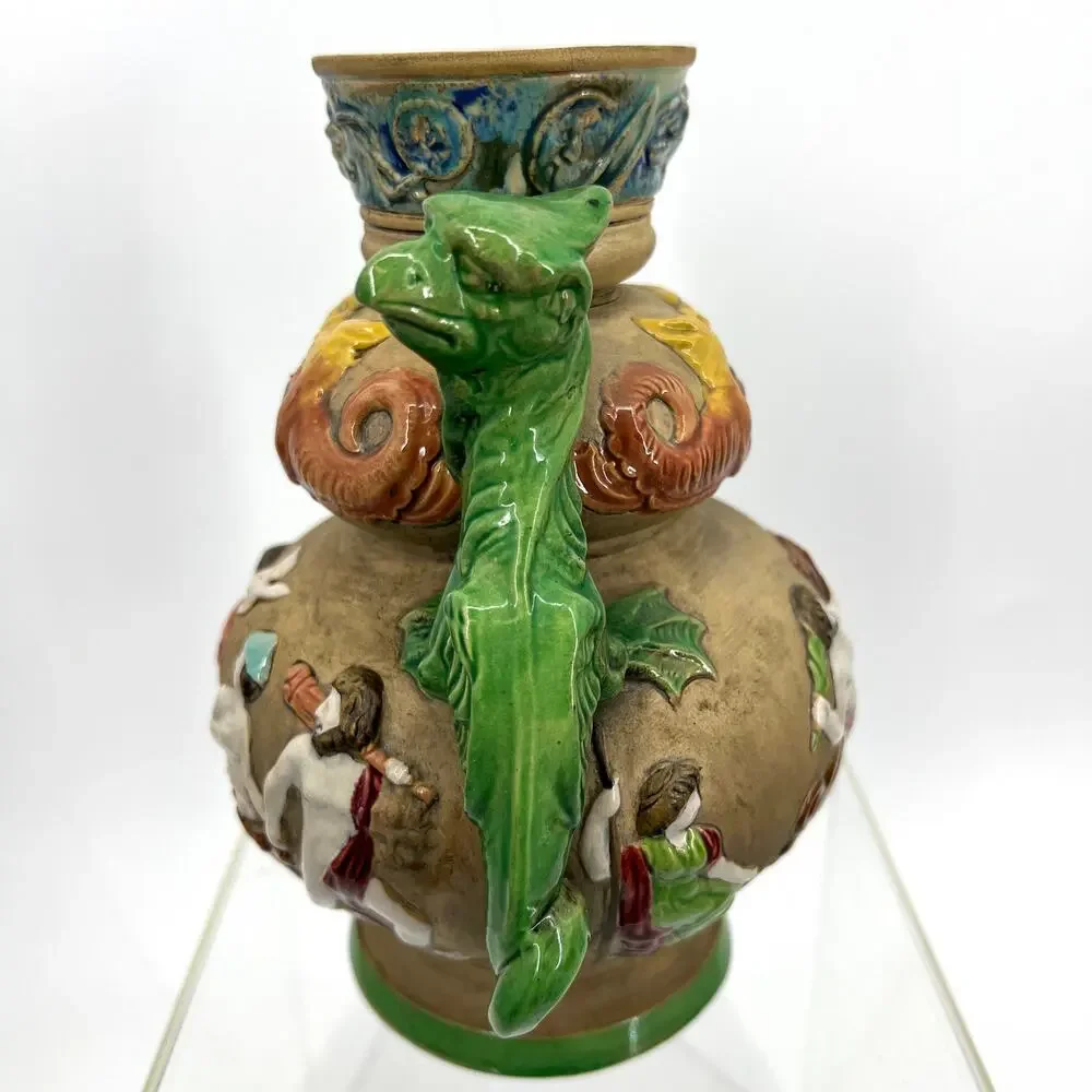 Czecho-Slovakia Erphila Art Pottery Vase Dragon Double Handles Czechosloval 858